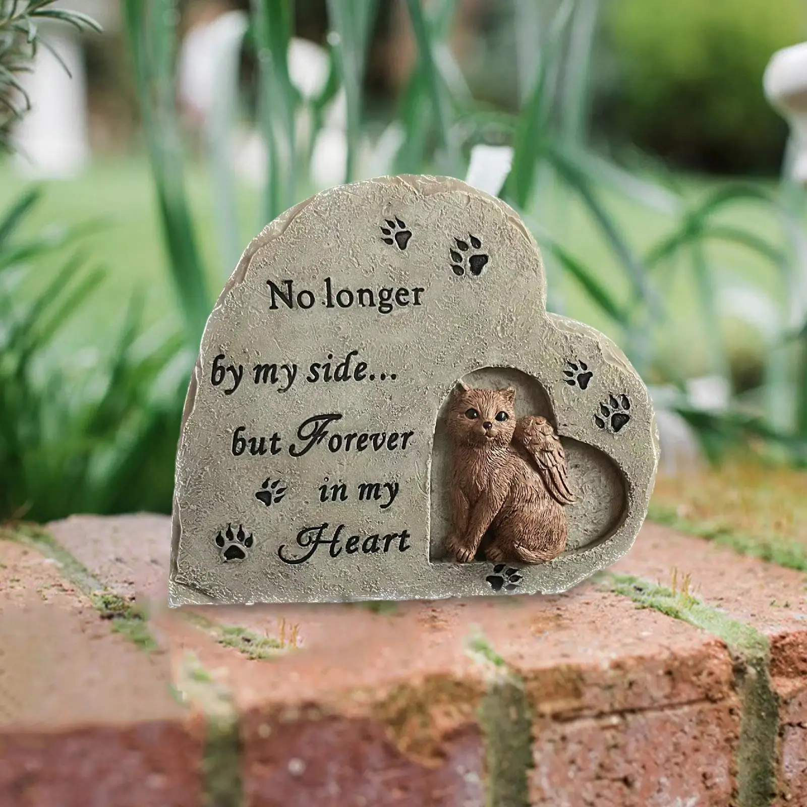 Pet Cat Memorial Stone Paw Print Cat Tombstone for Patio Outside Backyard