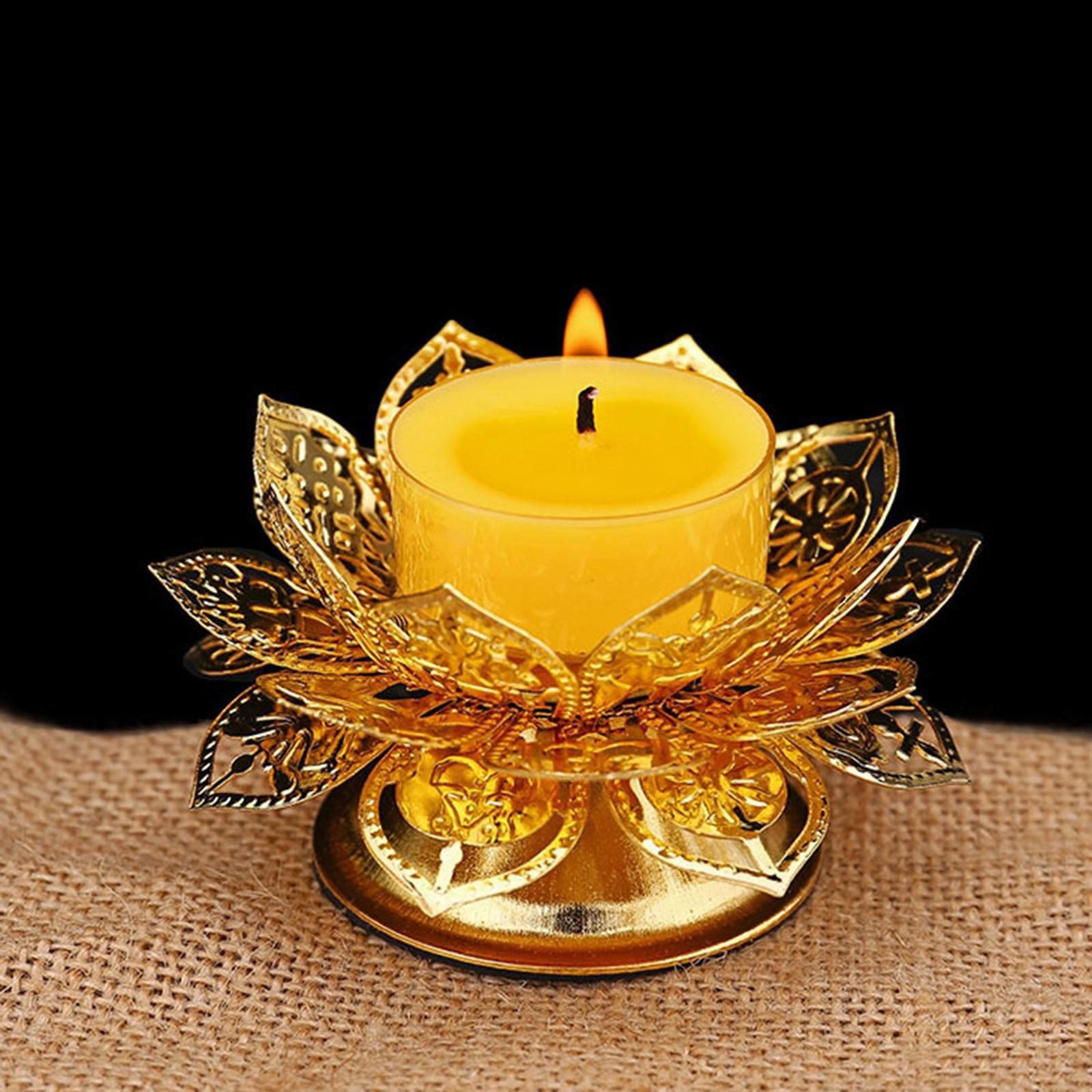 Classic Lotus Flower Candlestick Golden Durable Decorative Alloy Candle Holder for Living Room Decor Desktop Wedding