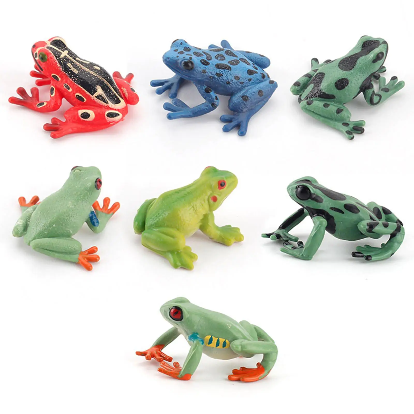 7Pcs Simulation Frog Figurines Animal Model Colorful Frogs Play Set for Cake Topper Yard Decoration Kids Toys Party Favors