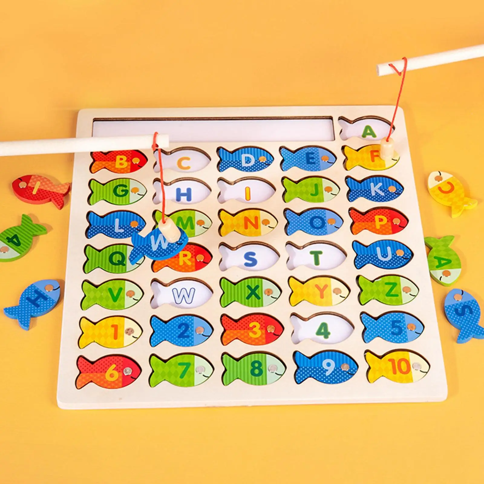Wooden Fishing Game Play Set with Fishing Poles Pretend Play Developmental Toys Early Learning for Children Boys Girls Toddler