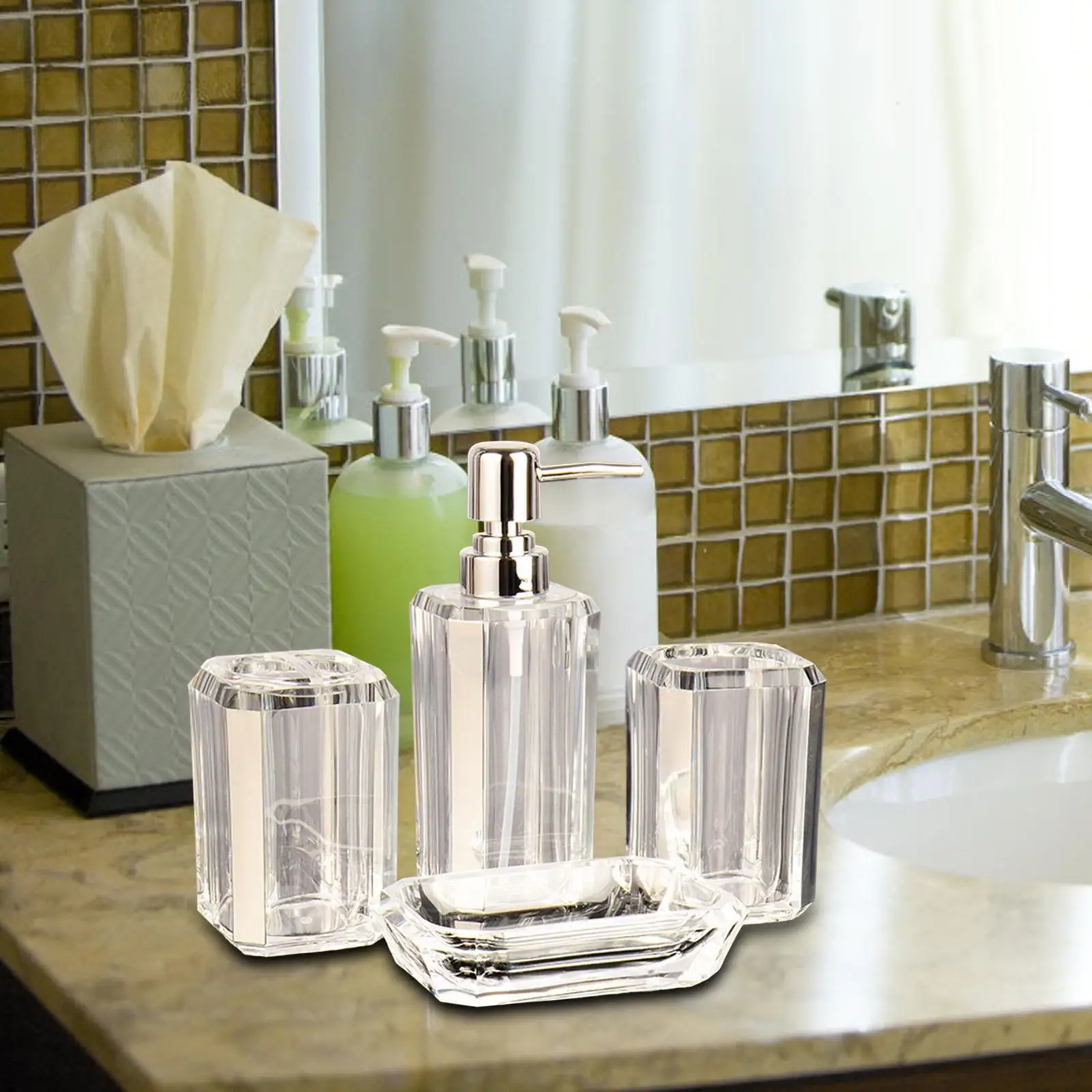 4Pcs Bathroom Accessories Set Lotion Bottle Toothbrush Holder for Home Decor