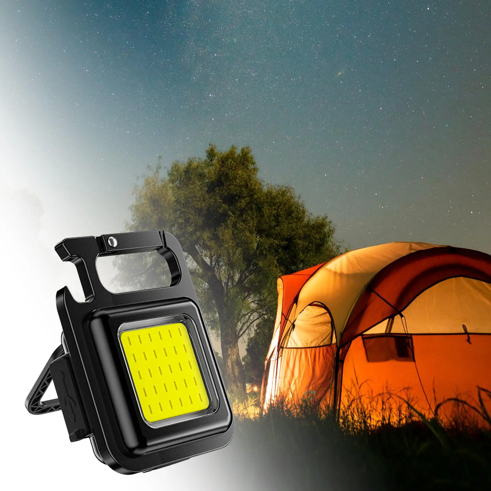 Portable COB Keychain Flashlight USB Rechargeable Lamp Waterproof Torch Emergency Light for Fishing Walking Outdoor Work Hiking