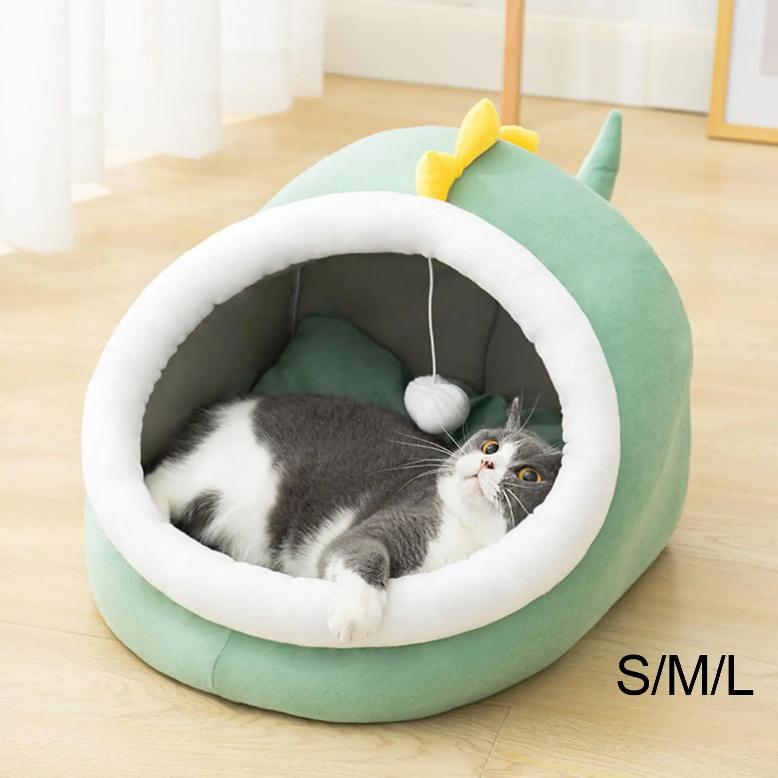 cat warm Bed for Indoor Cats with A ball Puppy Kitten Cushioned Bed Semi Enclosed