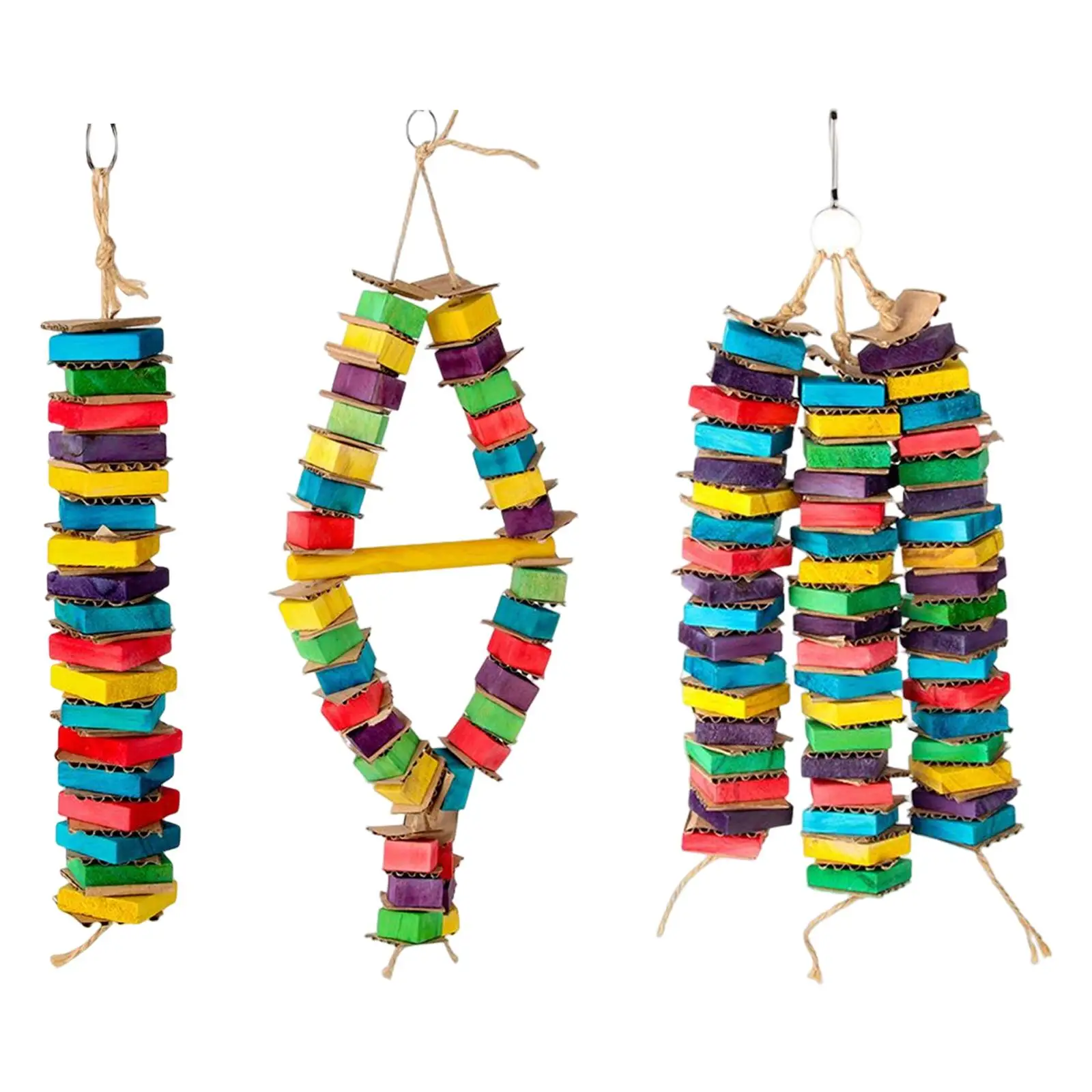 Bird Chew Toy Braided Swing Perch Wooden Blocks Hanging Bite Stand Cardboard Climbing for Cockatiel Pet Supplies Budgie