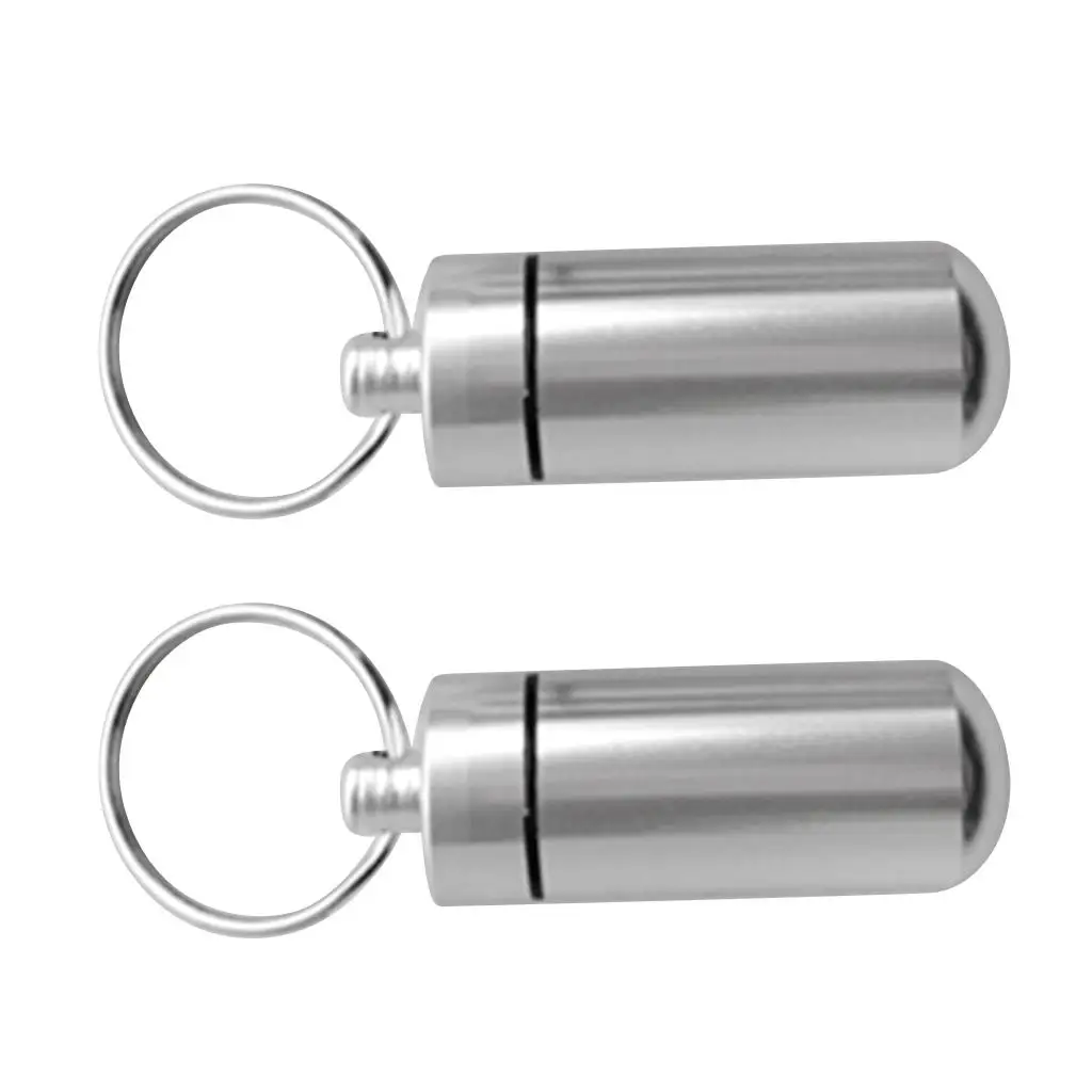 2pcs Waterproof Aluminium Alloy Pill Case Storage Keychain  Silver