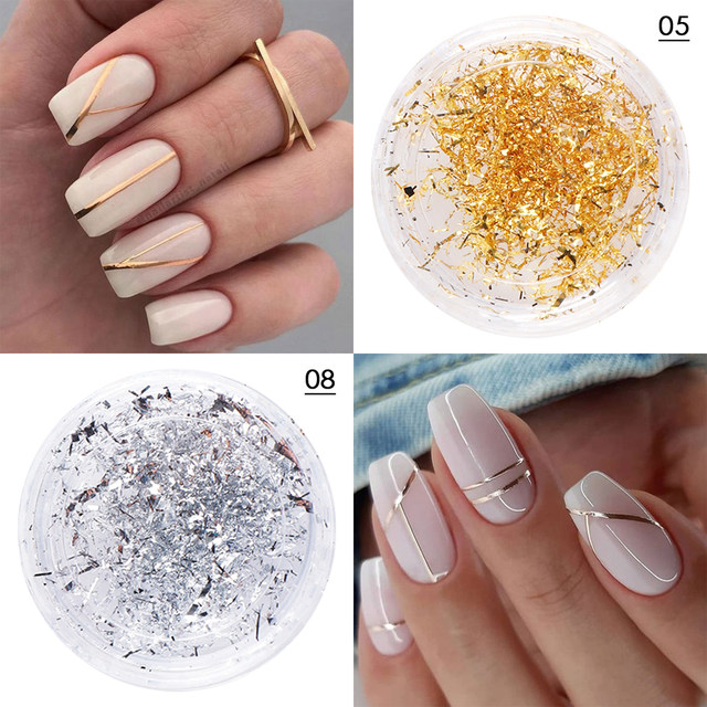 4 Box Gold Glitter Flakes Irregular Aluminum Foil Sequins For Nails Chrome  Powder Winter Manicure Nail