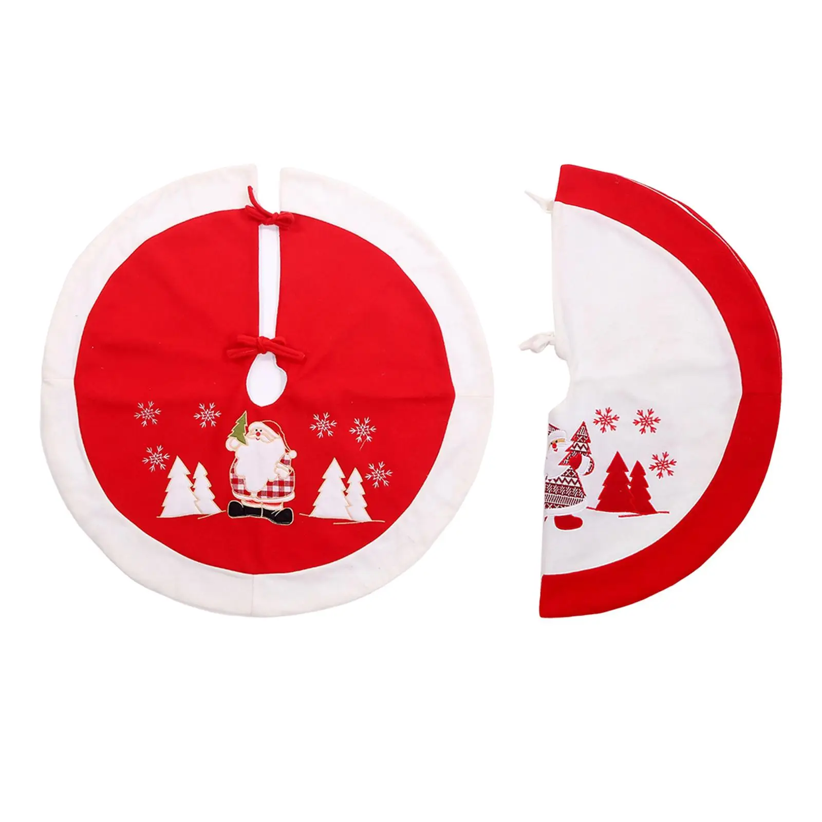 90cm Christmas Tree Skirt with Rope Vintage with Santa Claus Pattern Xmas Tree Base Cover for School outdoor Office Home