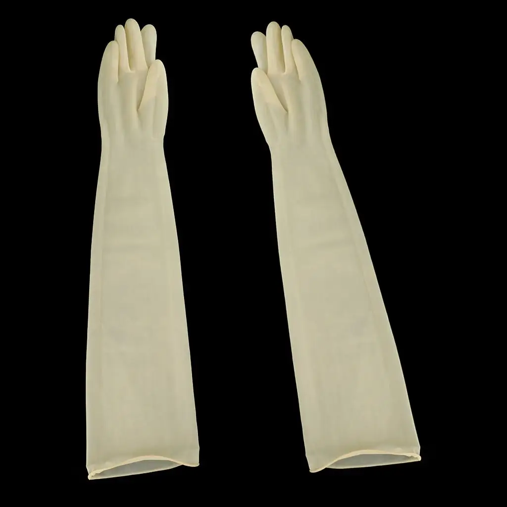 1 Pair 75cm Industrial Anti Chemical Alkali Rubber Gloves Light Yellow