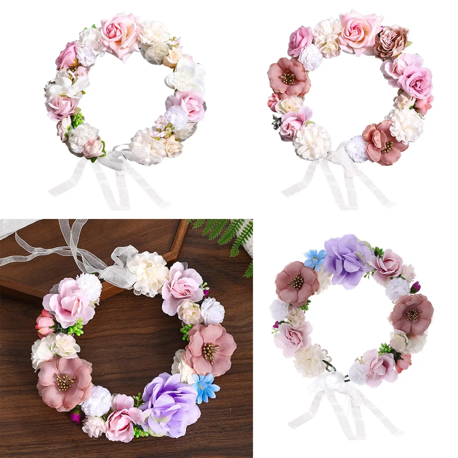 Rose Wreath Floral Garland Bridal Wreath for Bride Headband Front Door Farmhouse