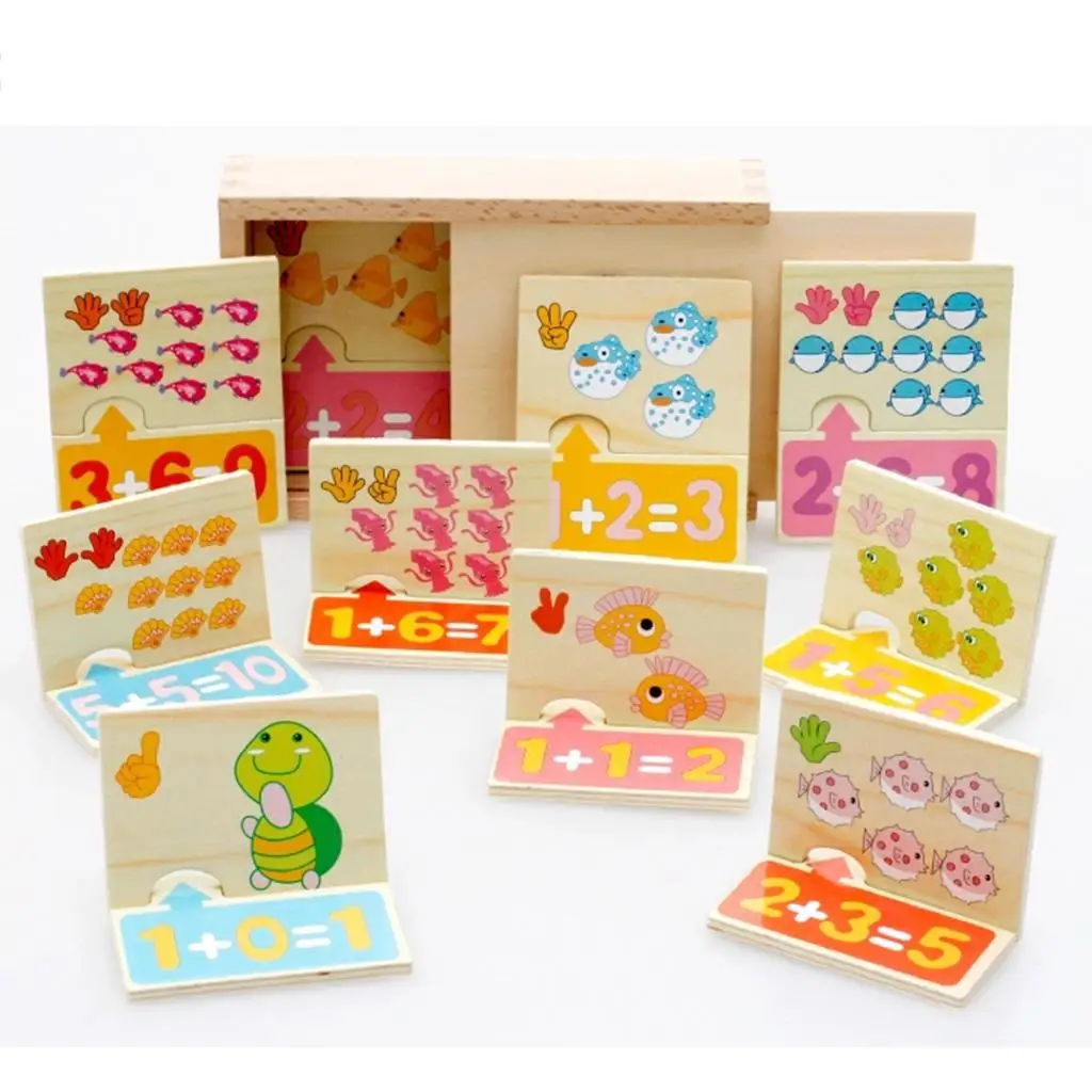 Wooden Montessori Arithmetic Cards with Box for Kids Toddler Preschool Children Mathematics Educational Toy,  Recognition Toy