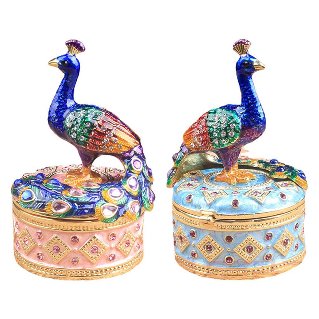 Enameled Peacock Jewellery Box Desktop Storage Organizer Jeweled Storage Box