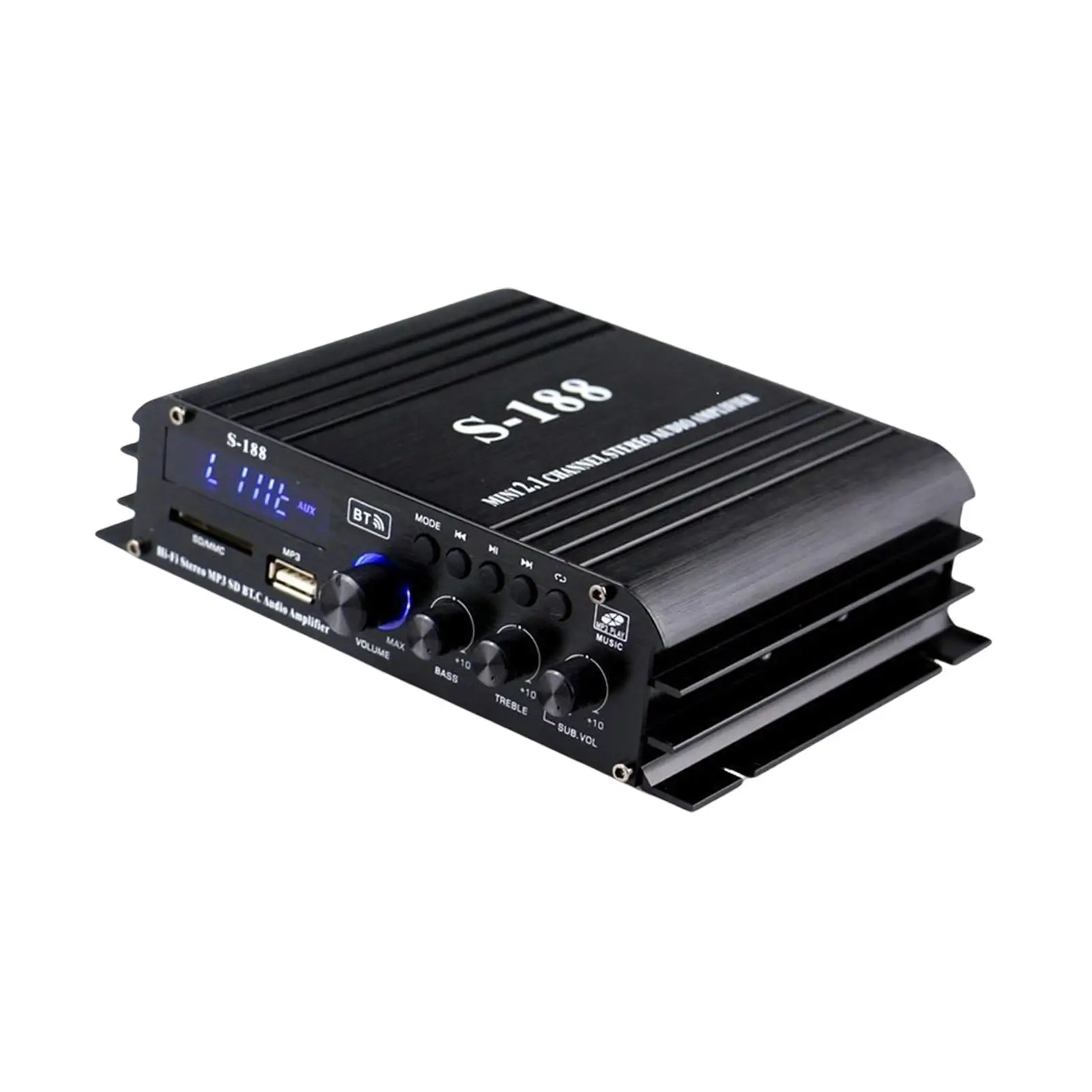 Wireless Power Amplifier 40wx2 Audio sub Bass Amp US Adapter Plug Sturdy Audio Amp Booster Amplifier with Knobs DC 12V-14V 2.1CH