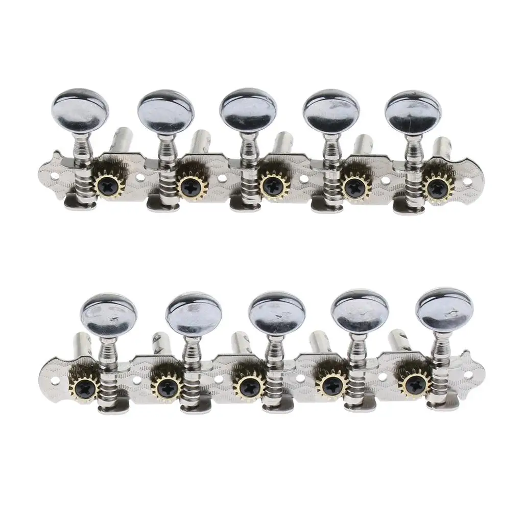 Durable 5R5L Metal String Tuning Pegs Machine Heads DIY for 10 String Guitar Parts, Silver