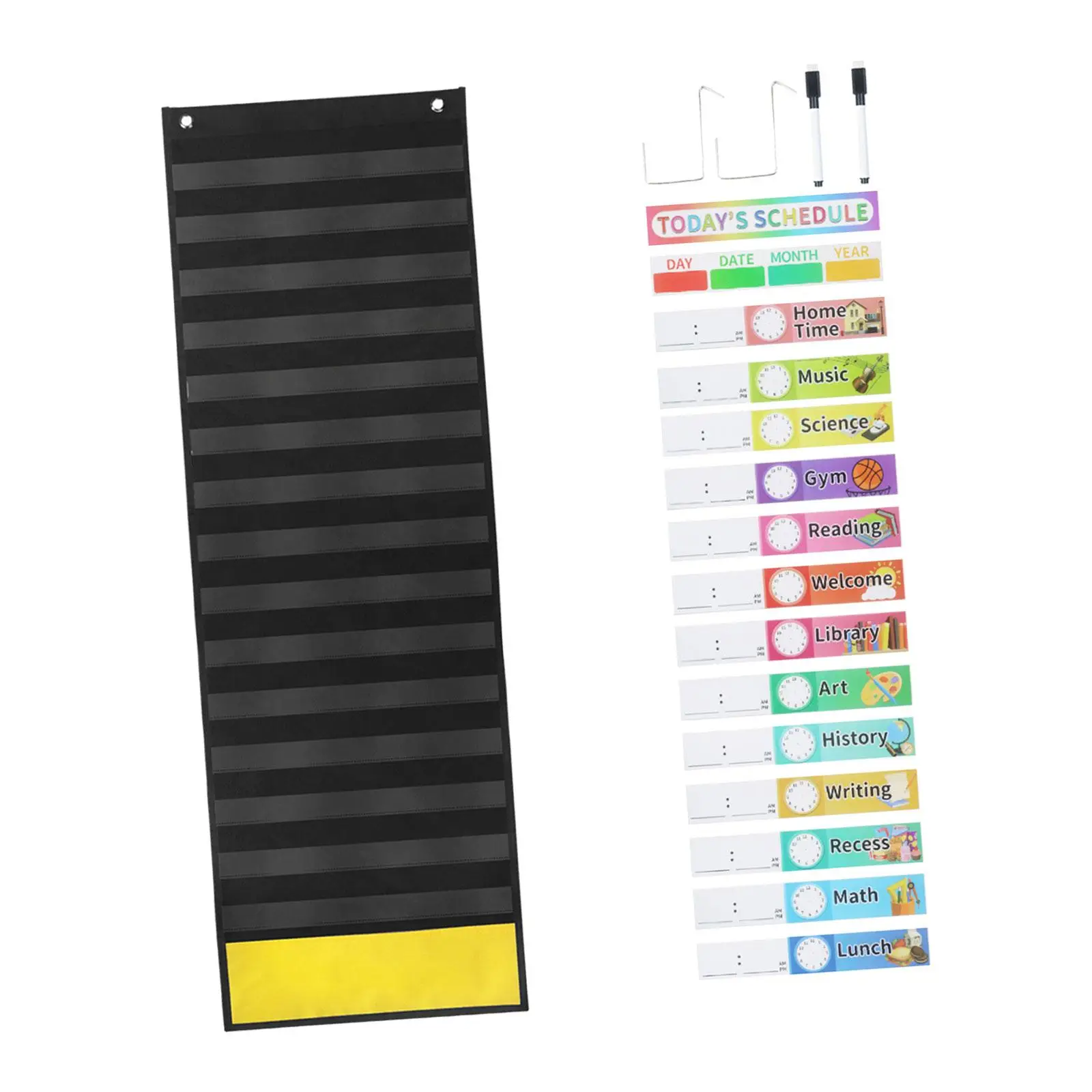 Schedule Pocket Chart 15 Dry Eraser Cards with 2 Hangers Scheduling Planner for Office Classroom Activity Teaching Aid Supplies