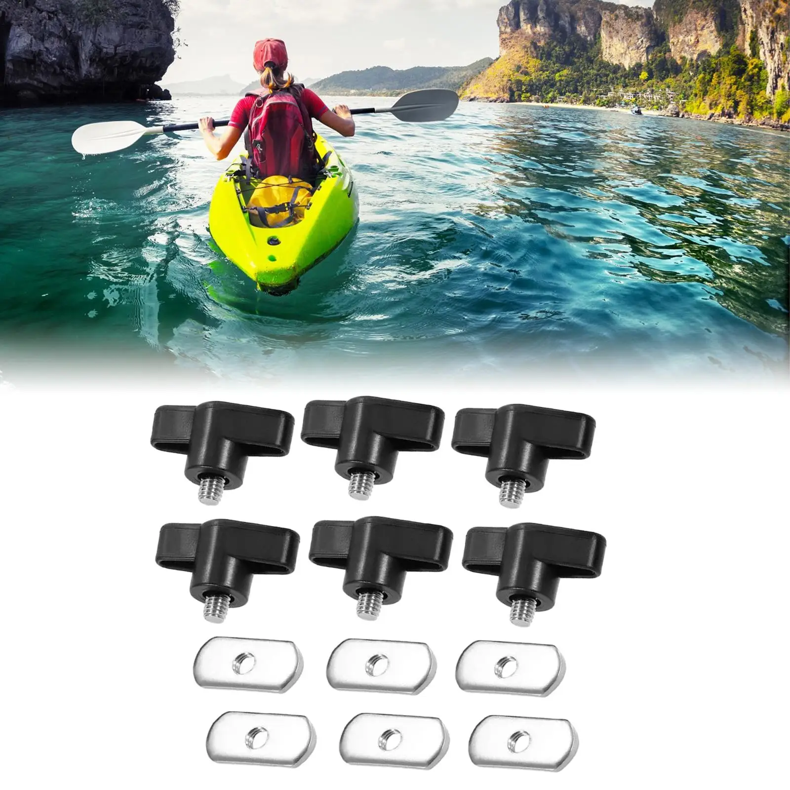 6 Set Kayak Screws Nuts Fasteners Kayak Parts Kayak Rail Mount Screws Hardware for Kayaks Fishing Boats Dinghy Watercraft Canoes