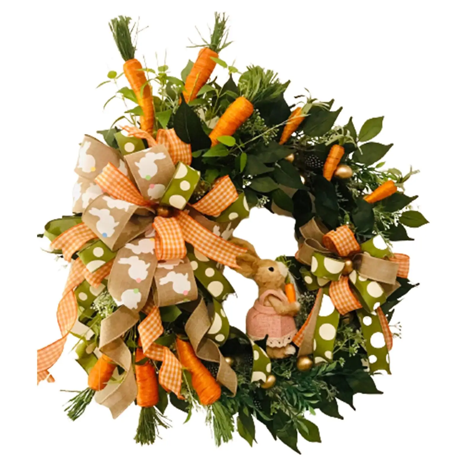 16inch Easter Rabbit Wreath Wall Hanging Window Artificial Green Leaves Garland for Garden Holiday Wedding Front Door Ornament