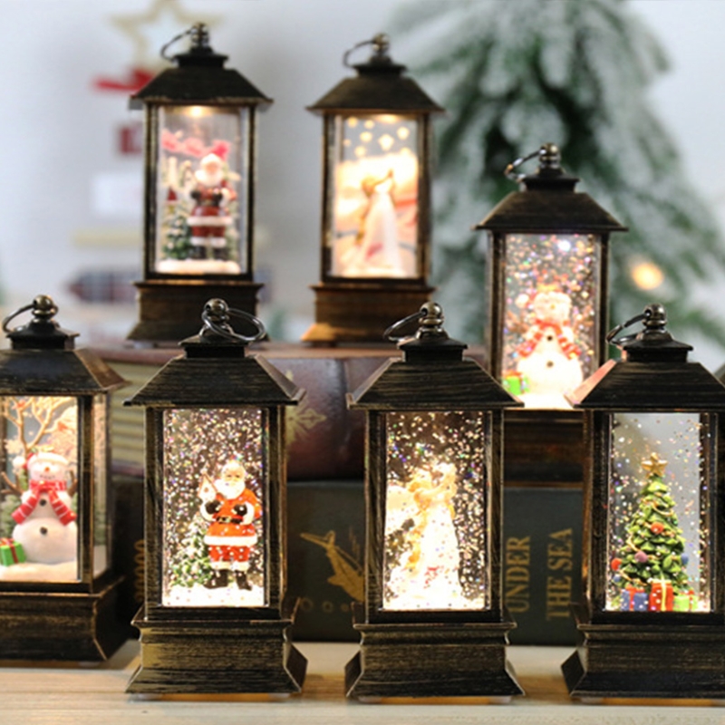 Description Picture 5 of itemChristmas Snow Globe Lantern Battery Operated LED Light Water Glittering Santa Snowman Hanging Night Lamp Holiday Home Ornament
