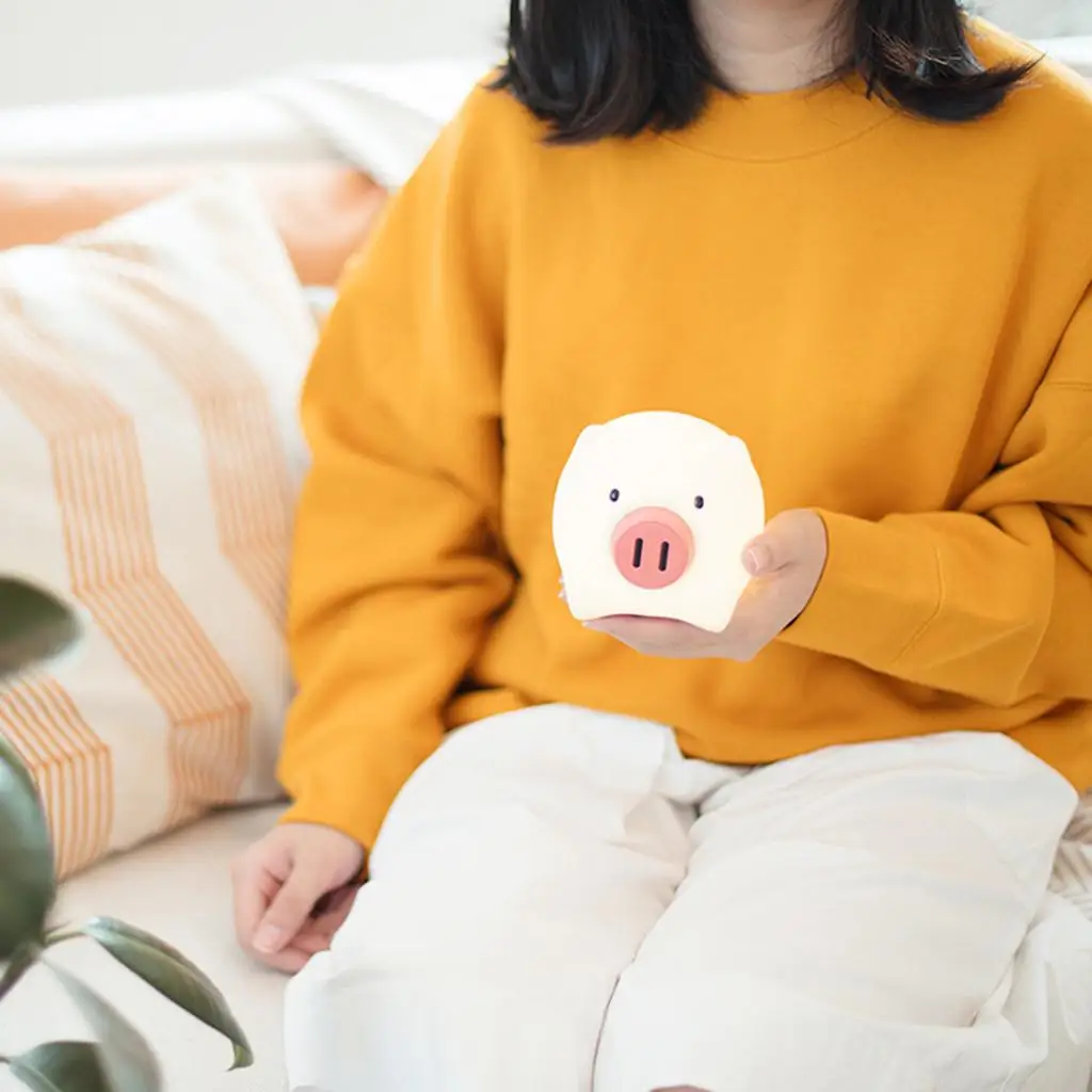 Cute LED Silicone Night Light Pig USB Rechargeable Portable Lamp kids children room