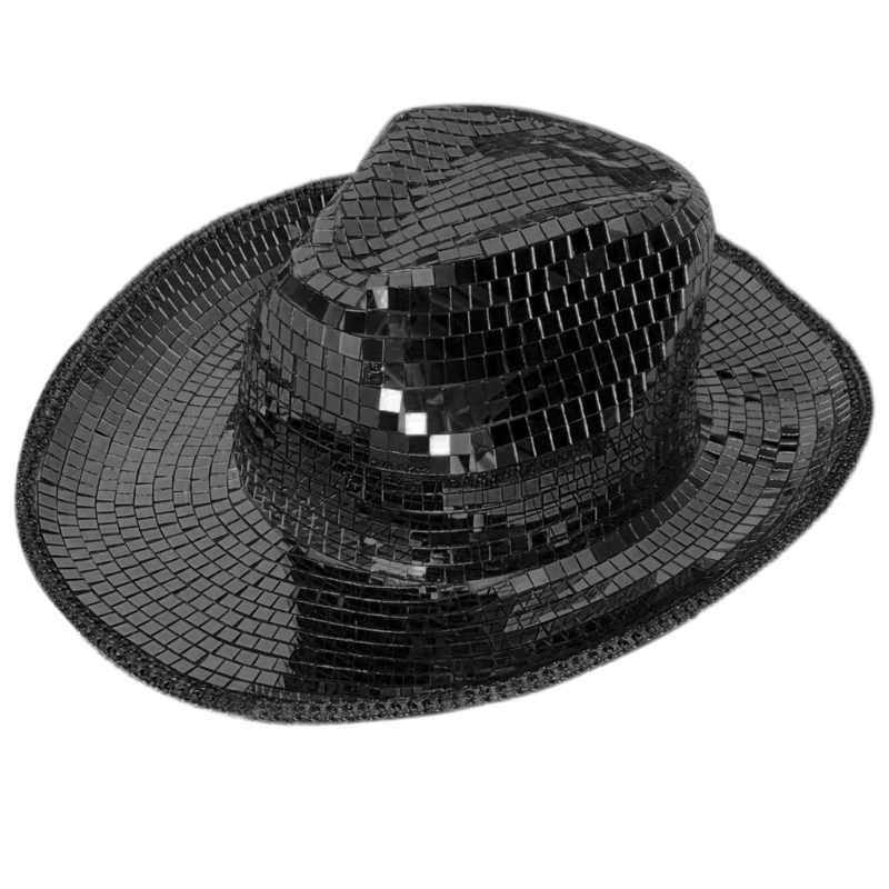 Reflektierender Cowboyhut mit verspiegelter Glitzer-Disco-Kugel, glänzend für Junggesellenabschied – Detail 9