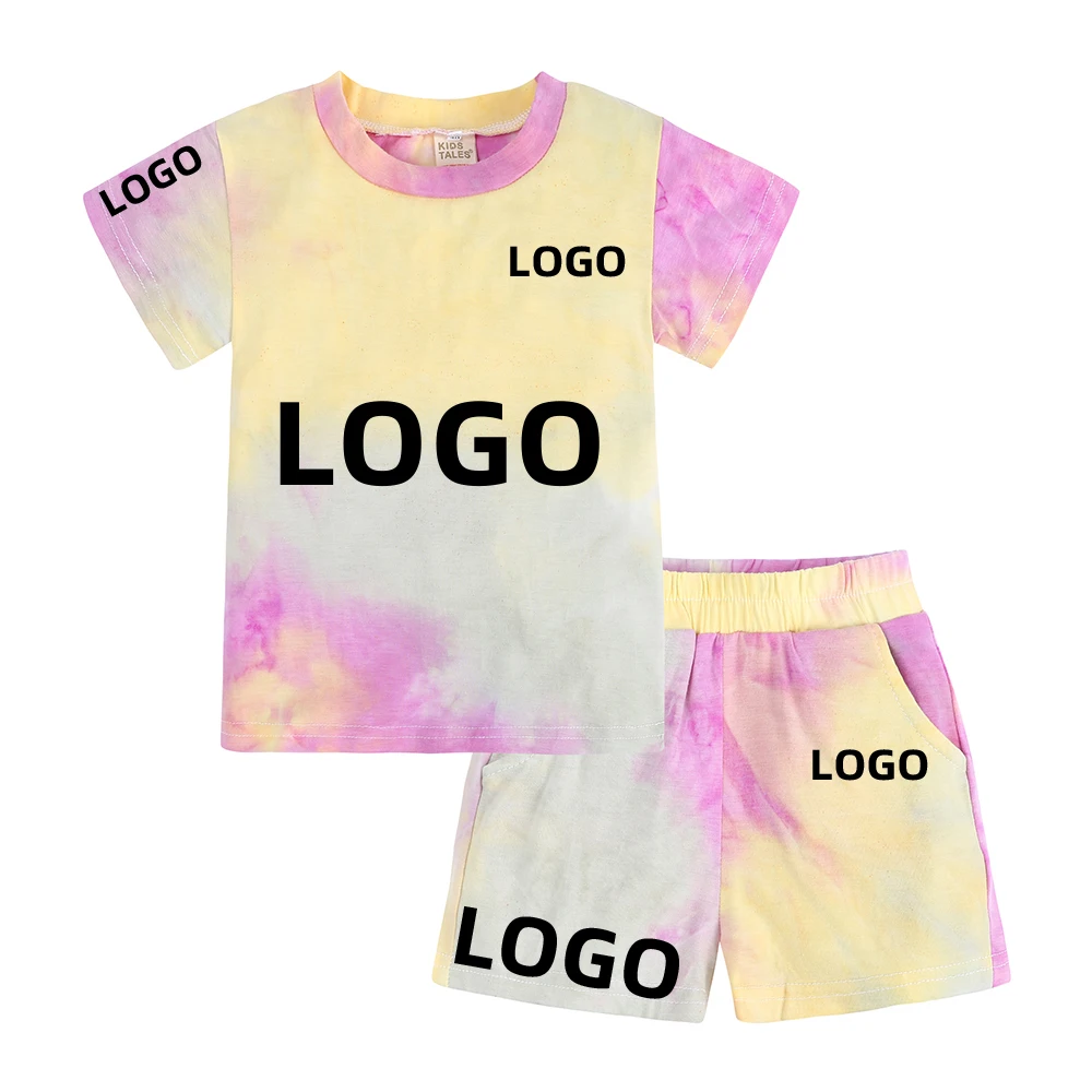 Little Girls Boys Tie-Dye Clothes Add Text Image Custom Personalized Sweatshirt Top+Elastic Waist Shorts Kids Loungewear Outfits athletic clothing sets	