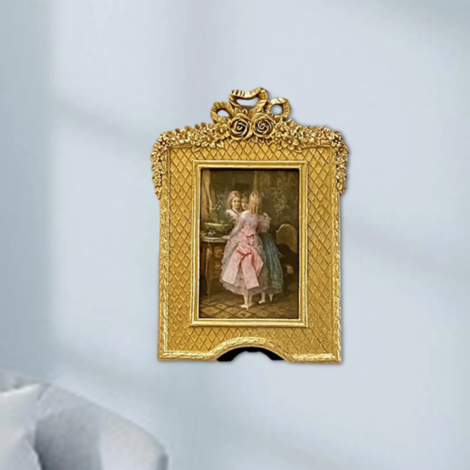 European Style Photo Frame Picture Holder Rectangle Tabletop Wall Hanging Baroque Ornament Ornate for Farmhouse Bedroom Portrait