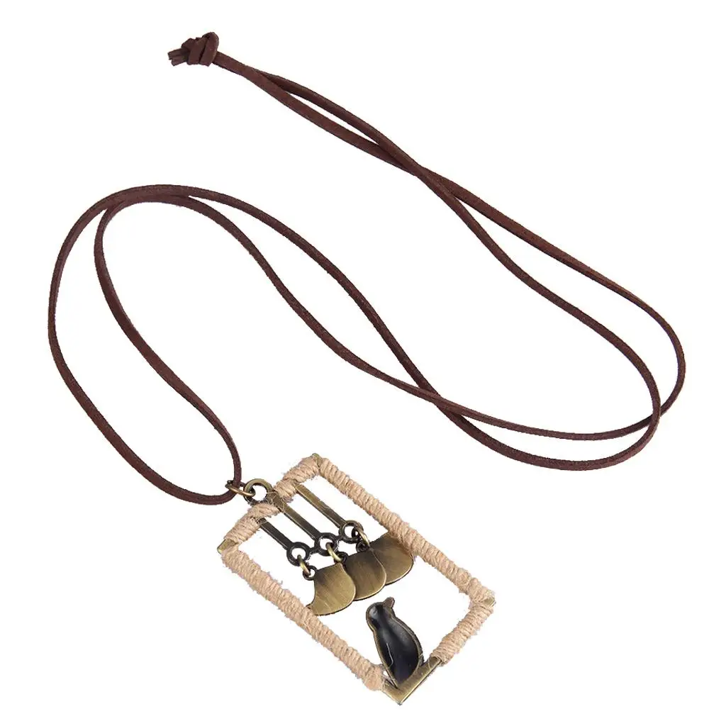 Prettyia Leather Cord Necklace Birds Pendant Necklace Sweater Chain Unisex