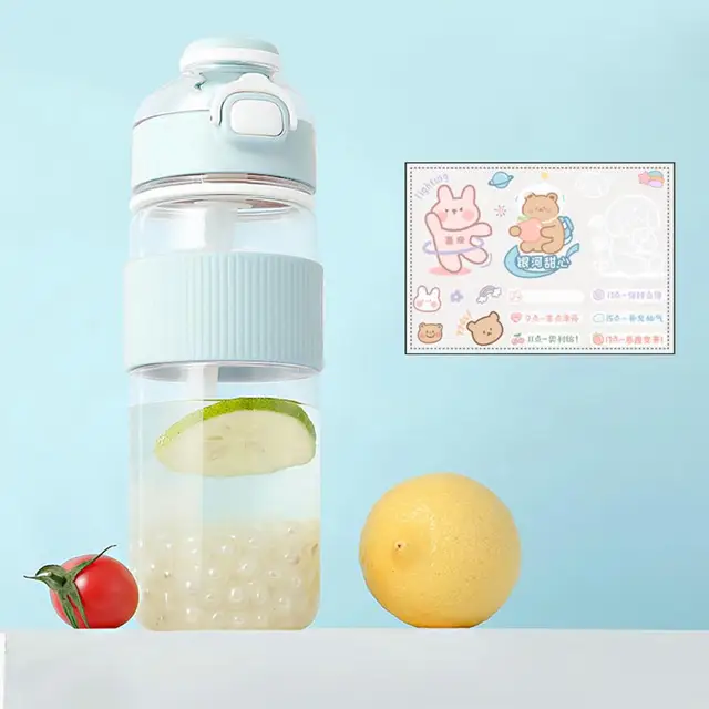 Honrane 720/1100ml Water Bottle with Bear Sticker Large Capacity 4 Colors  Summer Portable Drinking Straw Cup for Travel 