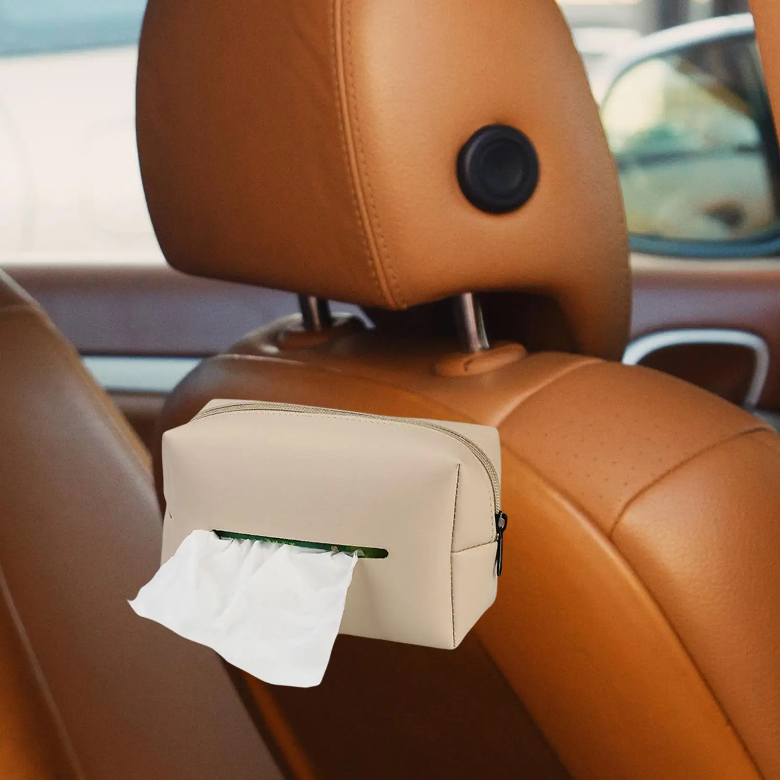 PU Leather Box, Sun Visor Seat Back Auto Tissue Bag Napkin Case for Trucks