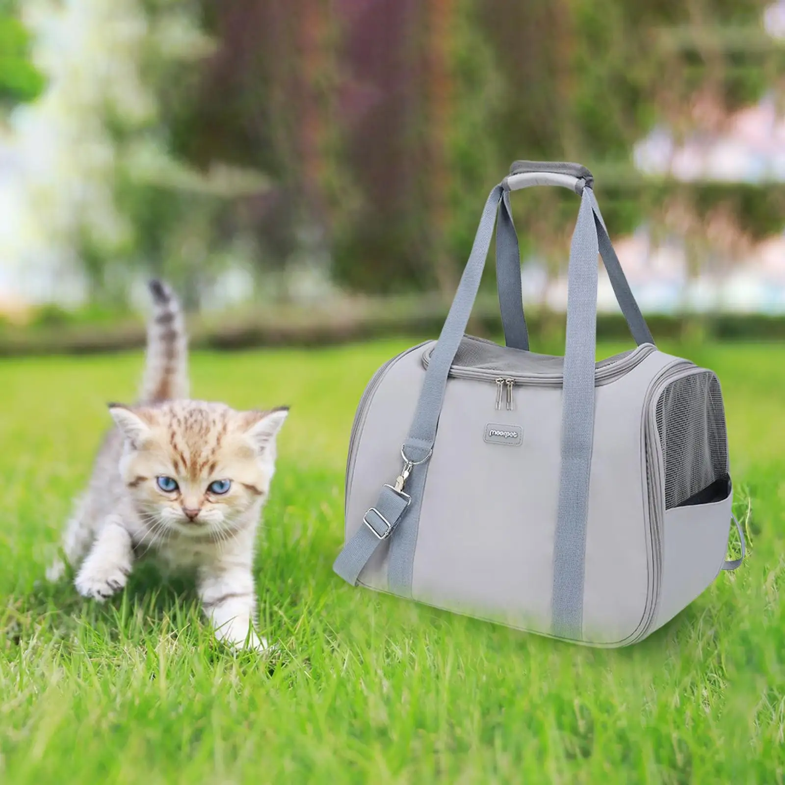 Cat Carrier Bag with Adjustable Shoulder Strap Breathable Mesh Portable Pet Travel Bag Dog Handbag for Walking Traveling Outdoor