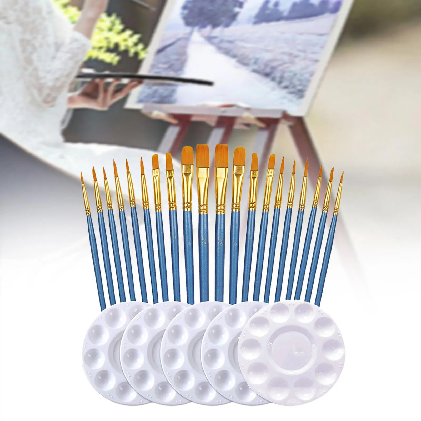 25x Nylon Hair Brushes Drawing Long Wooden Handle Art Supplies Paint Brushes Palette Set Acrylic Painting for Wall Arts Projects