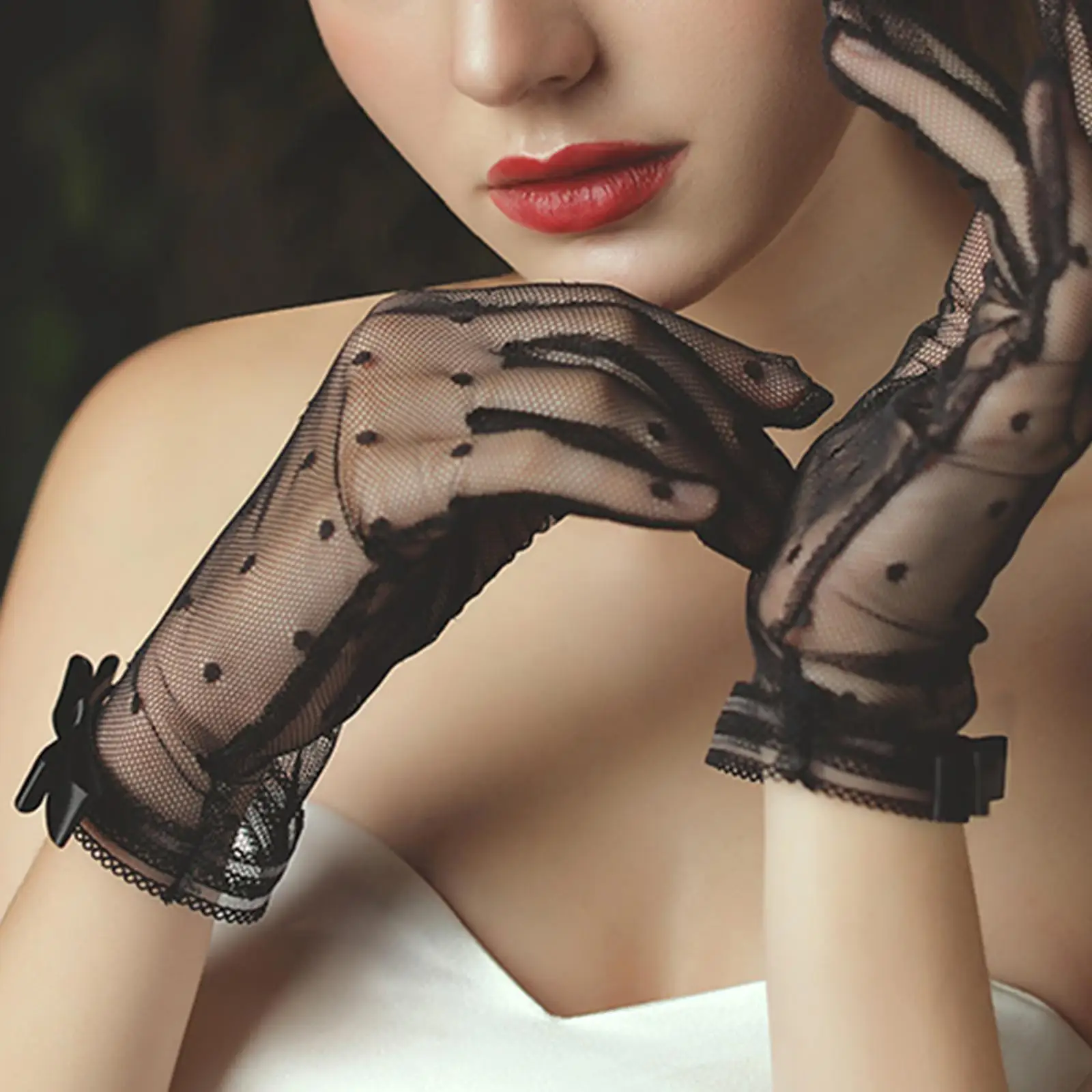 Women Bride Gloves Girls Formal Wrist Length Prom Costume Accessories Lace Gloves for Wedding