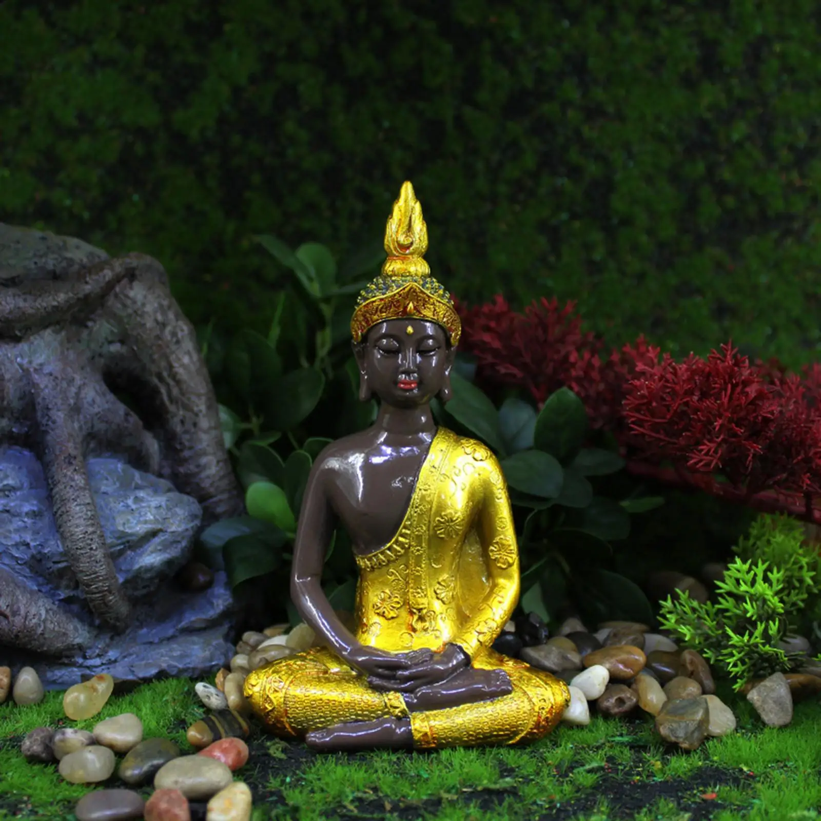 Thai Sitting Buddha Statue Luck Wealth Serene Meditating for Desktop Decor