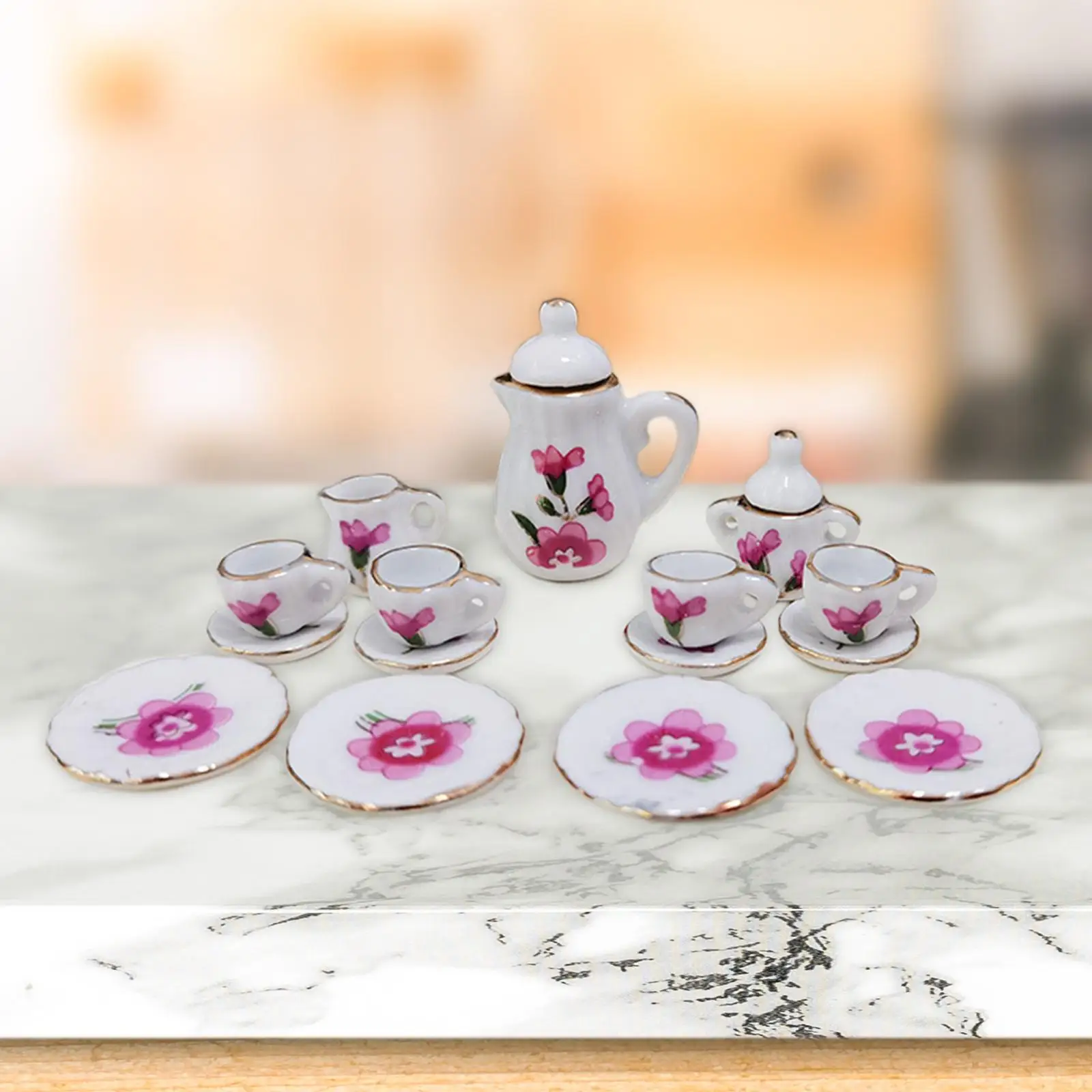 1:12 Dollhouse Miniature Porcelain Tea Cup Accessories Toys,Dining Room Simulation Dining Ware,Mini Teapot Cup Plate Ornaments