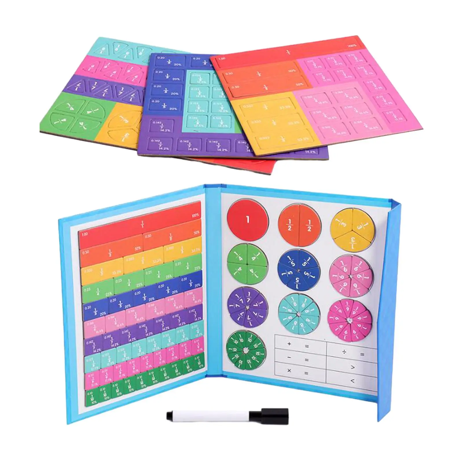 Fraction Toys Multicolor Arithmetic Math Teaching Tools Rainbow Book Stand Design Fraction Concept Toys for Home Gift Children