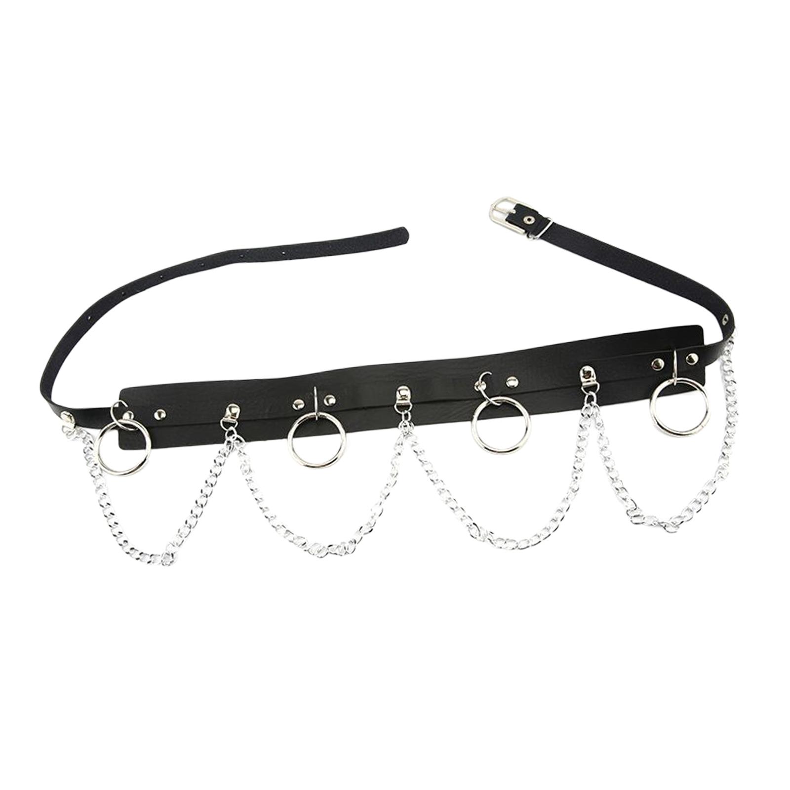 Waist Belt with Chain Costume Accessories Gothic Punk Multilayer Outfits PU Leather Decoration Hiphop for Disco Dancing