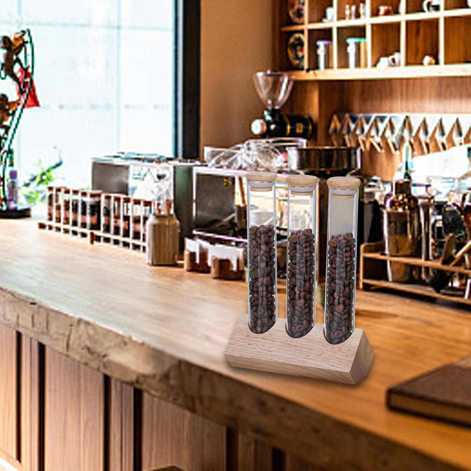 Glass Test Tubes with Holder Rack Transparent with Lid Sealed Canister Tank for Kitchen Sweets Sugar Tea Spices