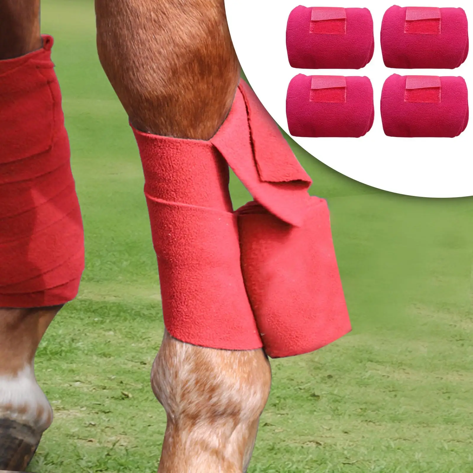 4x Horse Leg Wraps Set Soft Plush Bandages Equestrian Equipment Red
