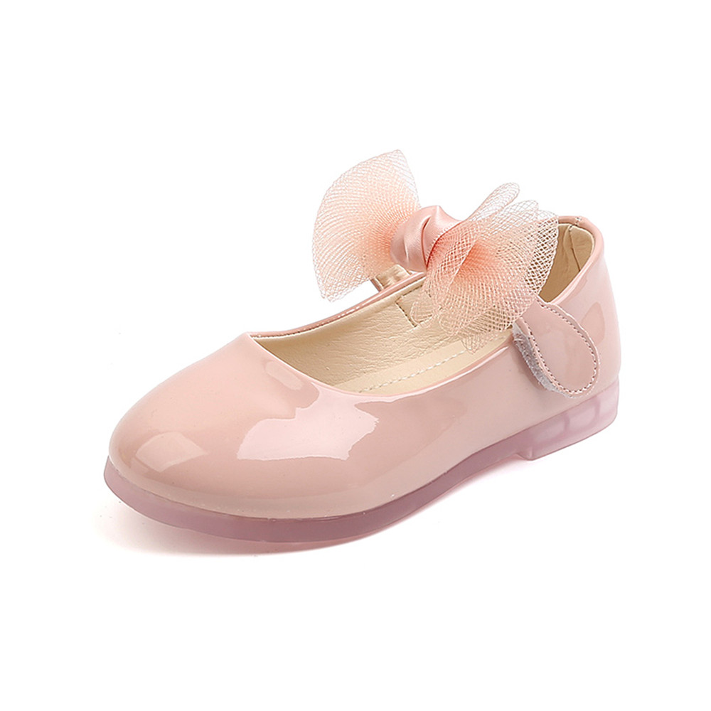 Mädchen Leder Schuhe, Einfarbig Weiche Sohle Flache Schuhe mit Dekorative Bogen Knoten, blass Rosa/Beige/Schwarz – Detail 12