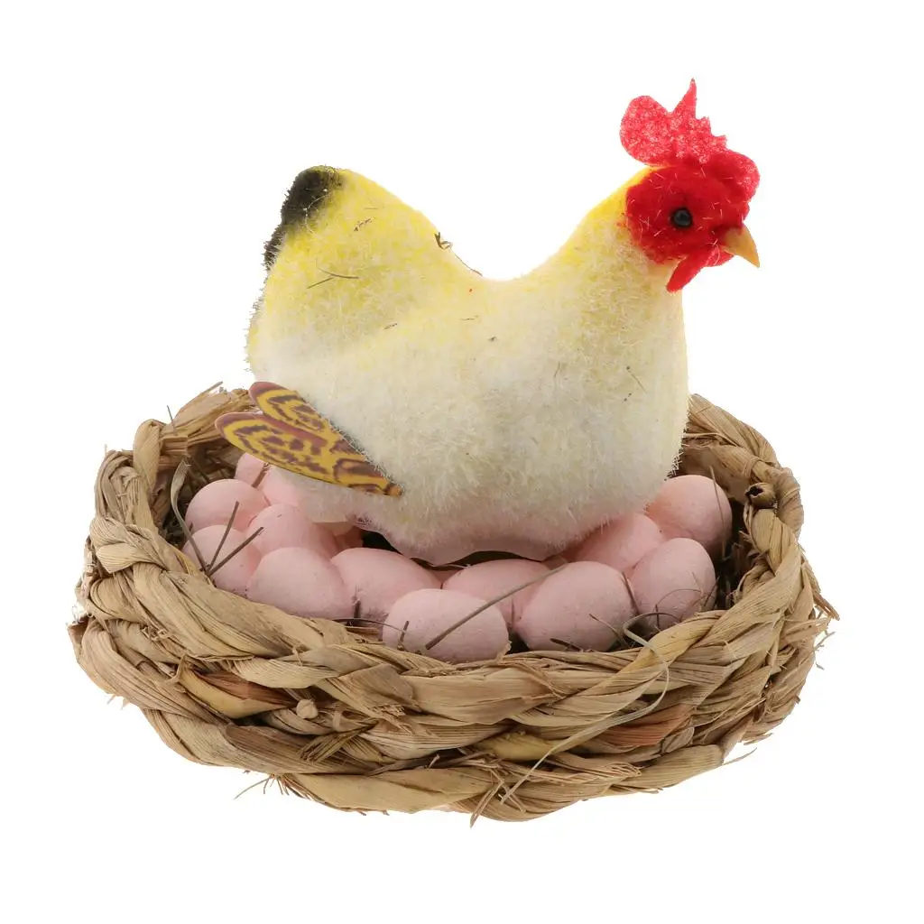 Artificial Foam Chicken Lay Egg Sculpture Figurine Garden Yard Ornament 