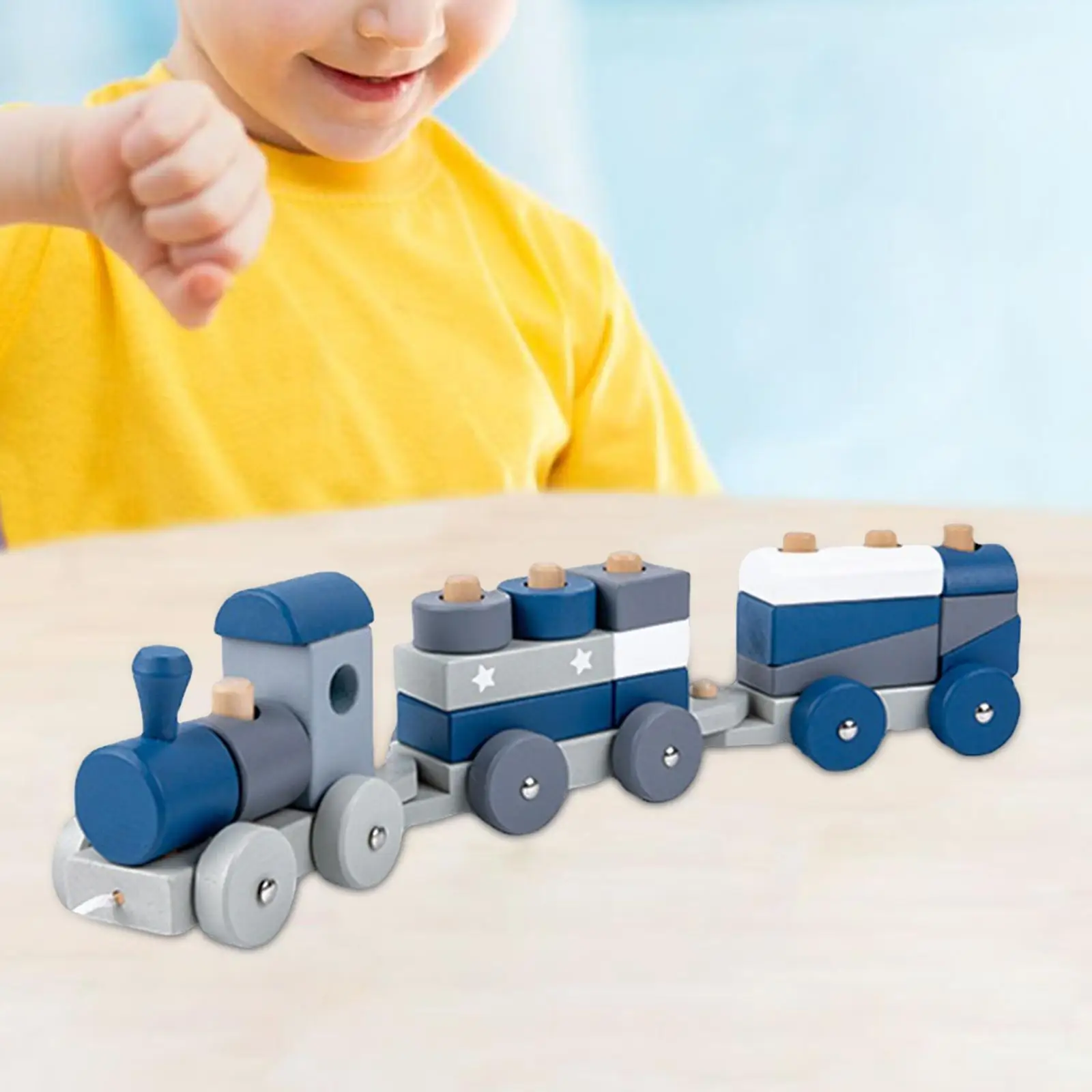 Kids Wooden Stacking Train Preschool Pull Along Puzzle for Children Baby