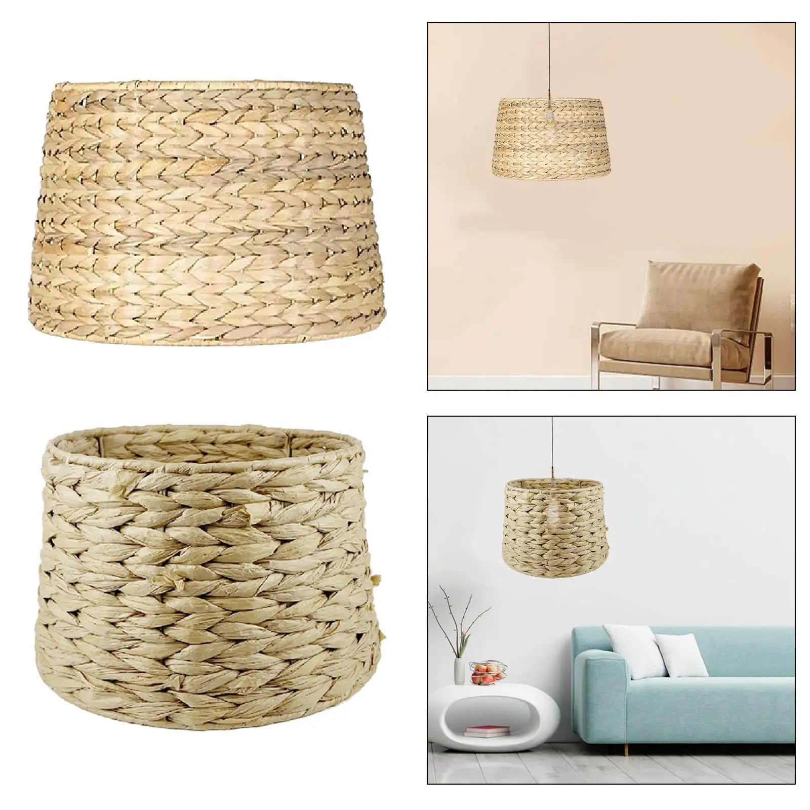 Rattan Pendant Lamp Shade Lighting Cover Ceiling Light Shade Retro Style Bamboo Lampshade for Living Room Dining Room Bedroom