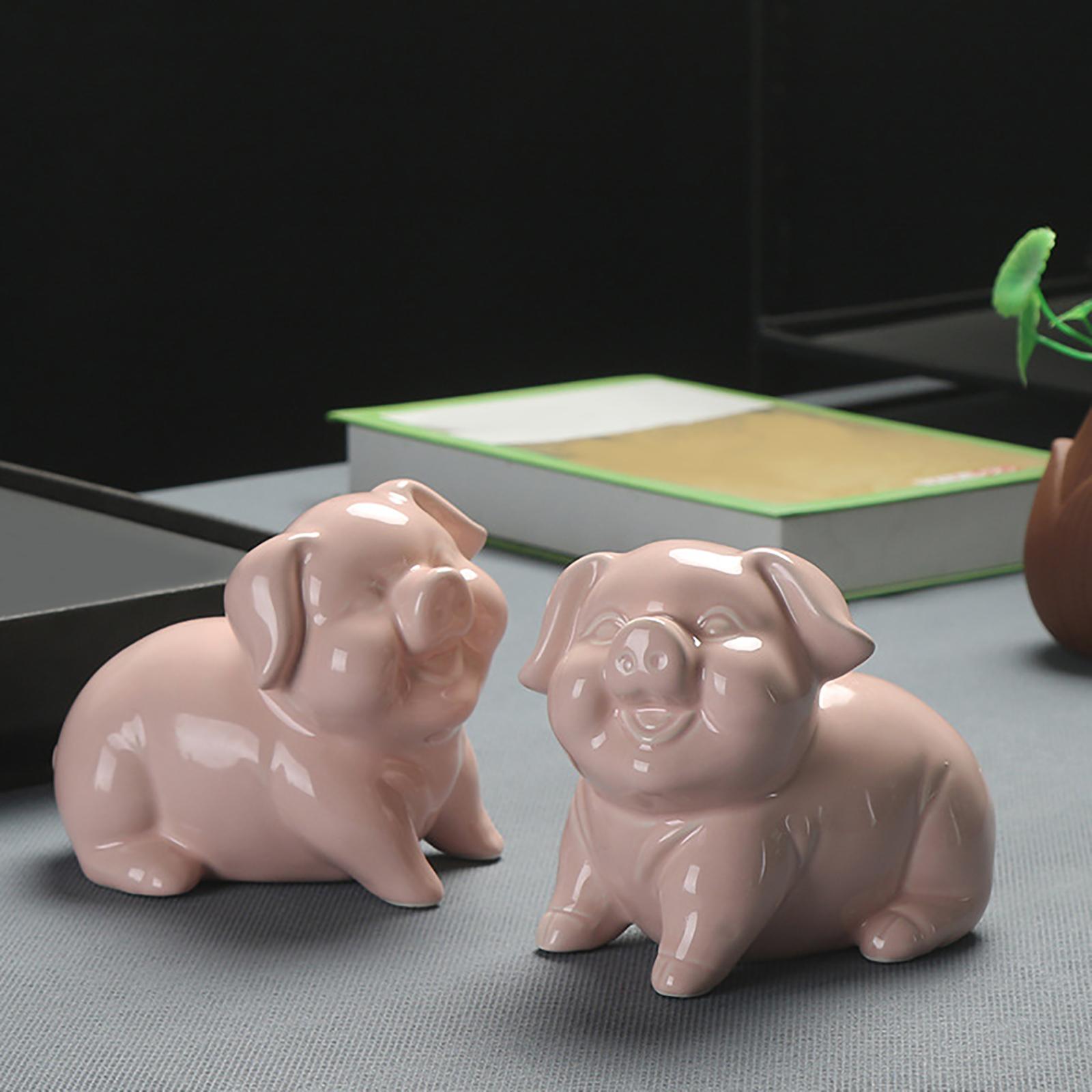 2 Pieces Piggy Figurine Cute Pink Pig Statue for Home Office Desk Decor