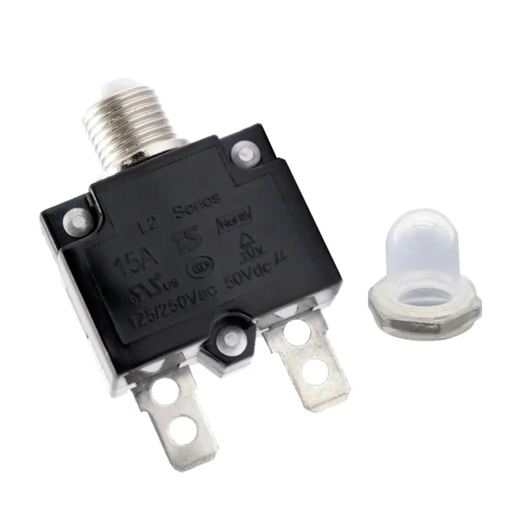 15 Amp Circuit Breaker Push-Button  with  Terminals and Clear Waterproof Button Cover