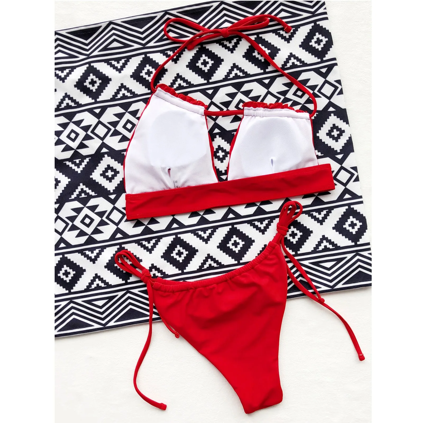 2022 Sexy Bikini For Female Red Soft Low Waist Lace-up Ladies Bikini Sets Backless Sling Neck Hanging New 2 Piece Hollow Bikini sport bikini set
