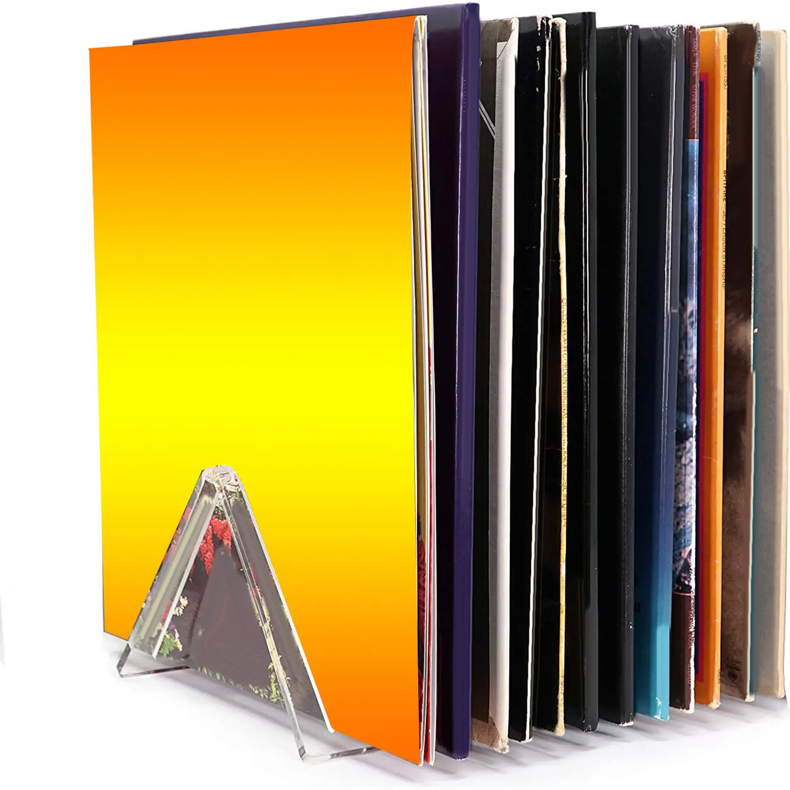 Triangle Vinyl Storage Countertop Holds 12LPs Holder for Albums Newspaper