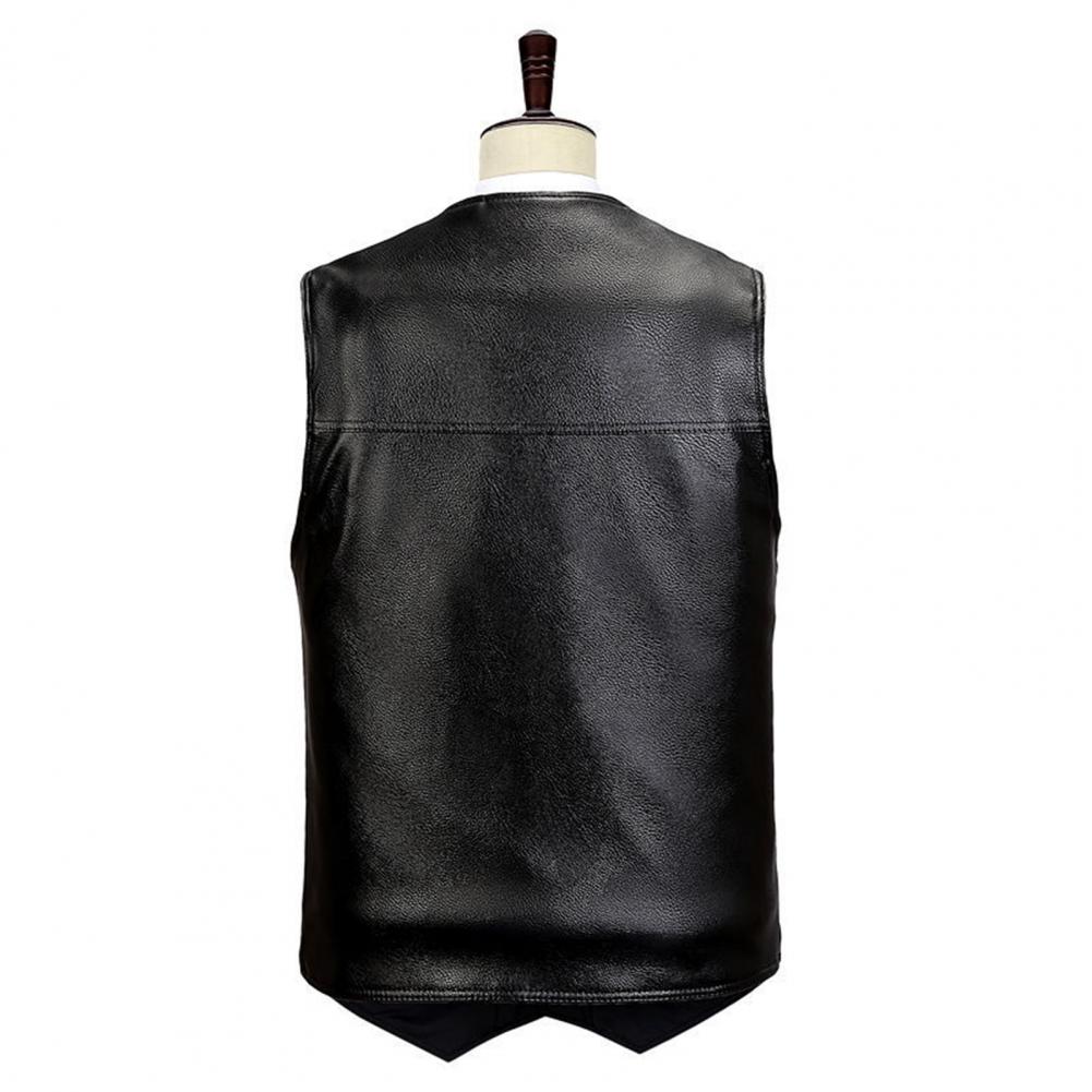 Description Picture 5 of itemMen Soft Waistcoat Men Faux Leather Vest Stylish Mid-aged Men's Faux Leather V Neck Vest with Plush Lining Multiple for Fall