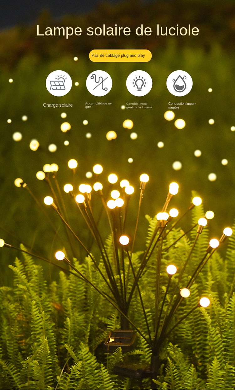 Lampe de jardin rechargeable solaire extérieure, imperméable à l'eau