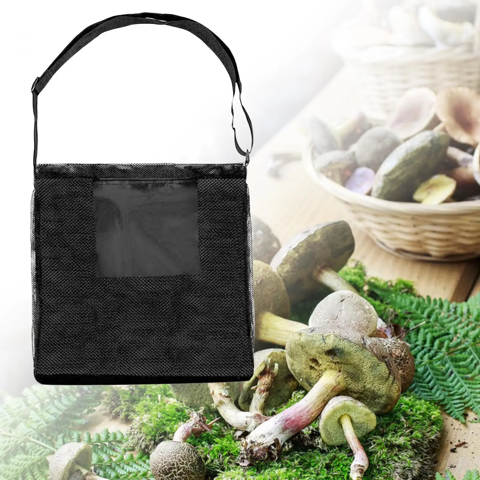 Mesh Mushroom Foraging Bag 43x43cm Polyester Harvesting Shoulder Bag for Adventure Fanatics Outdoor, Mushroom Decor Lovers Gift