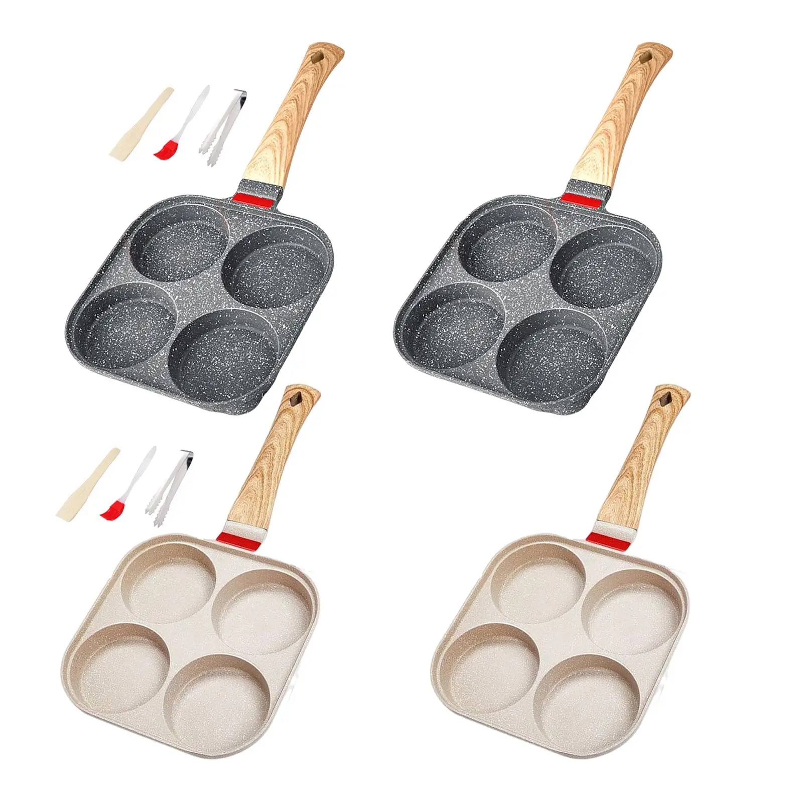 Mini Egg Pancake Frying Pan Skillet Breakfast Maker Cookware Wood Handle Omelet Kitchen Hotel Home Party