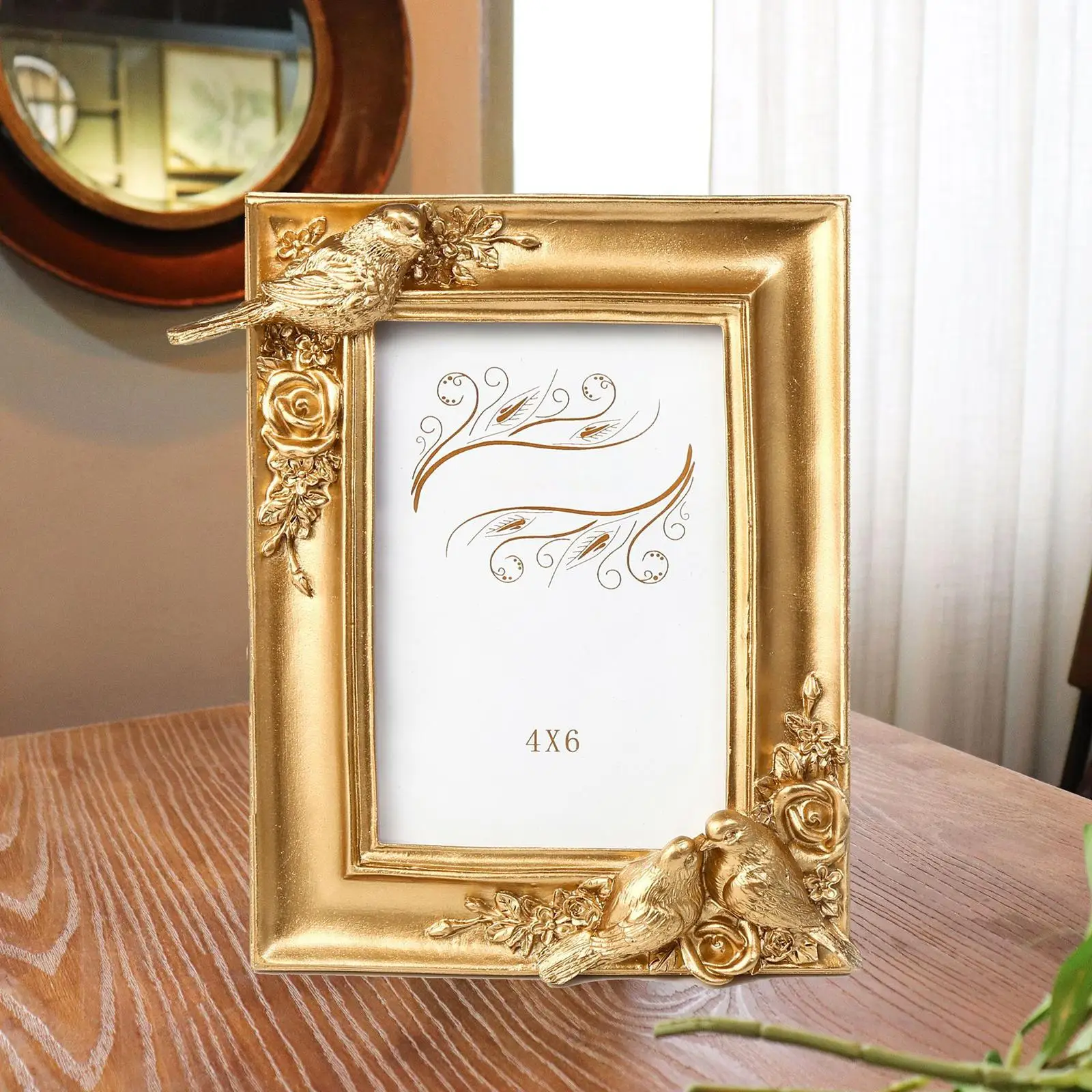 Retro Photo Frame Picture Display Holder Tabletop Wall Hanging Embossed Frame for Living Room Bedroom Home Decoration Ornament